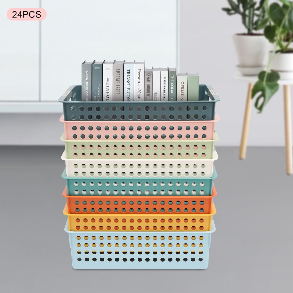24 Pack Colorful Storage Baskets Plastic Toy Storage Baskets Shelf Bins