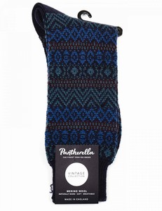 Pantherella Foxhill Fairisle Streifen Merino Wolle Socken Marine Ebay