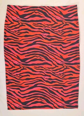 BOOHOO Plus Zebra Print Skirt Red Pink Black Stretch Women's Size UK 24