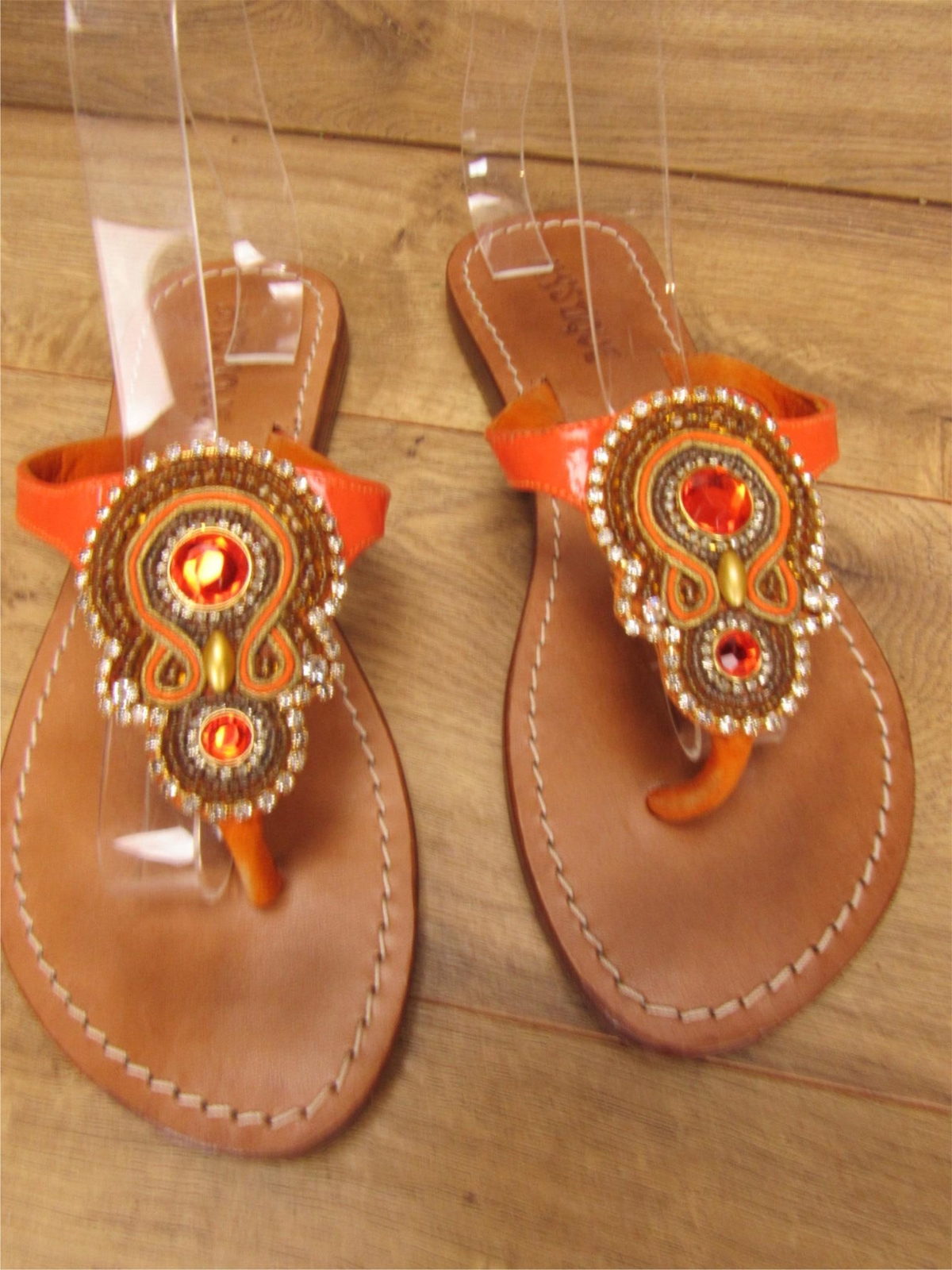 Mystique Orange Beaded Embellished Rhinestones Flip Flop Sandals Size 7 |  eBay