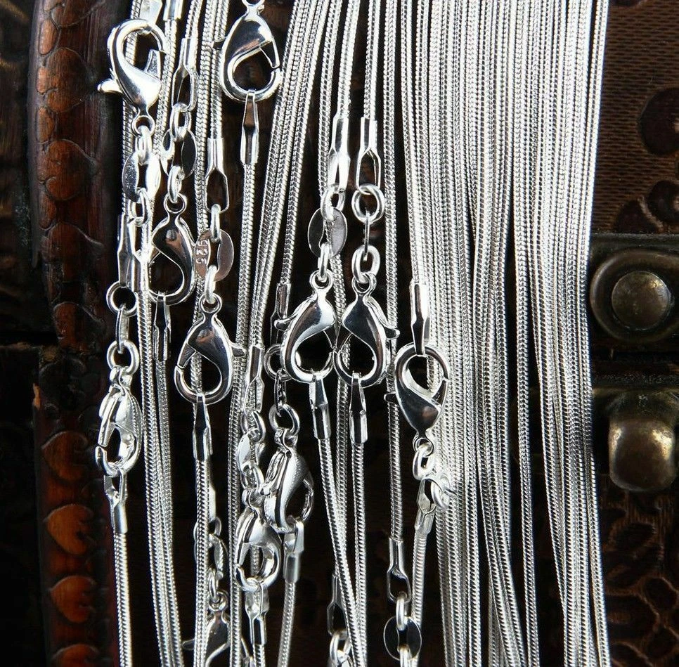 50Pcs 1mm 925 Sterling Silver Plated Snake Chain Necklace Bulk