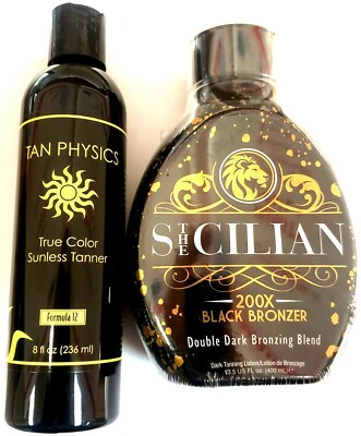 Tan Physics Sunless Self Tanner & The Sicilian 200X Black Bronzer Tanning Lotion