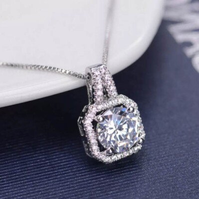 Ct Round Simulated Diamond Halo Solitaire Pendant in 14k