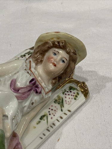 Antique German ? Porcelain Fairing Lady With Dog U Lucky Dog - Picture 12 of 15