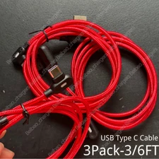 3 PACK 90 Degree USB-C Cable Charger Type C Cord For Samsung Galaxy S24 S23 S22