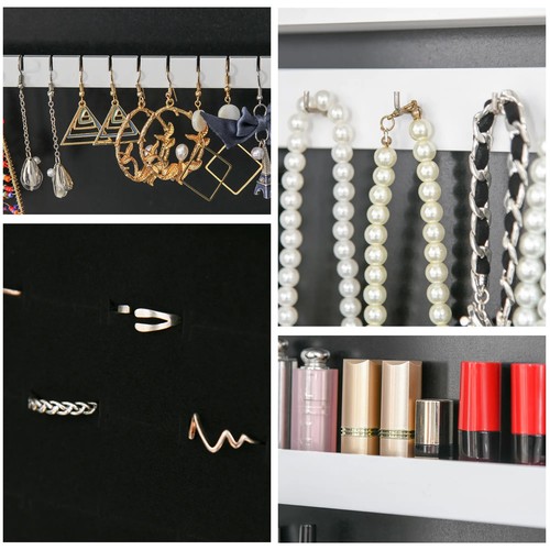 Full-Length Vanity Mirror Set LED Light Storage Cabinet Jewelry Cosmetic White - Picture 7 of 12