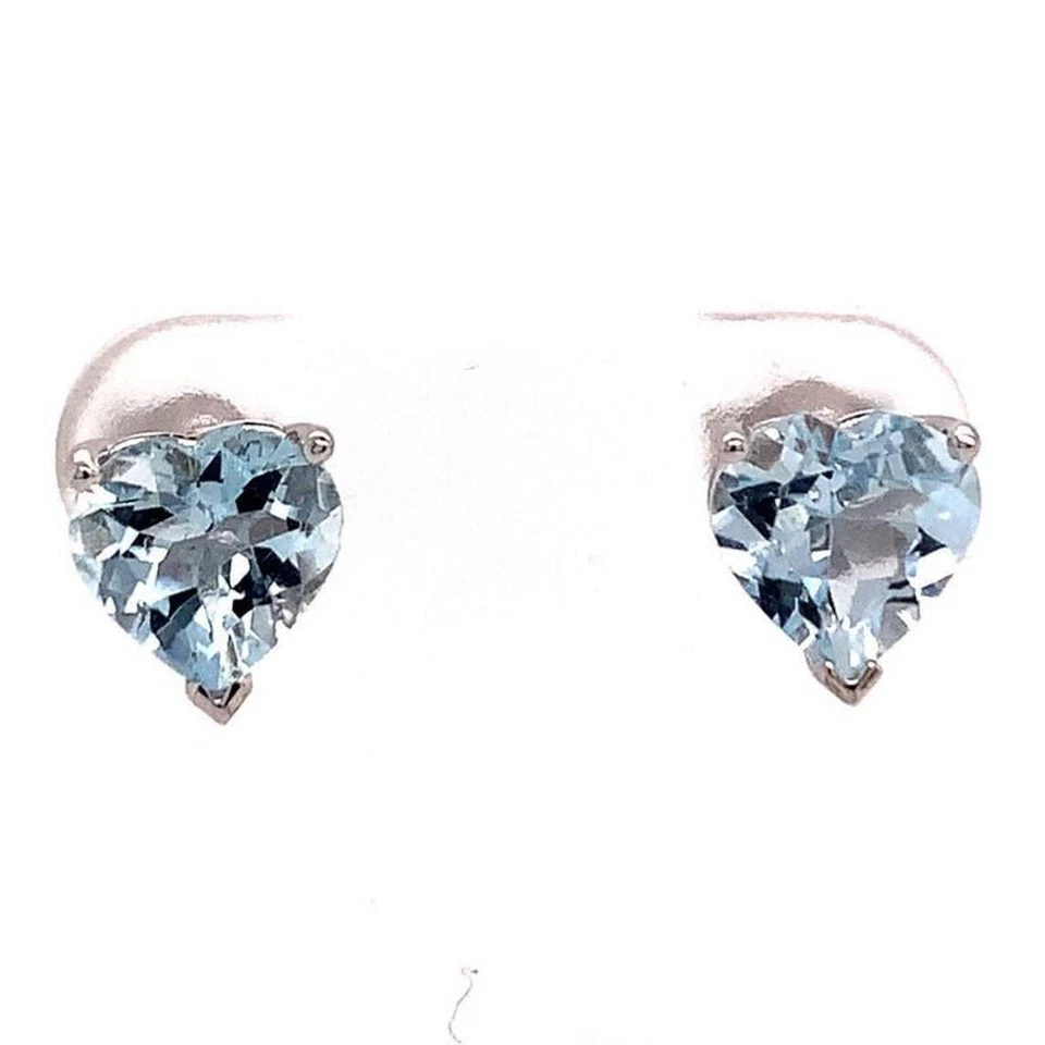 3.20 Carats Natural Aquamarine Gemstone Women Stud Earrings 14k White Gold j298 - Image 4 of 4