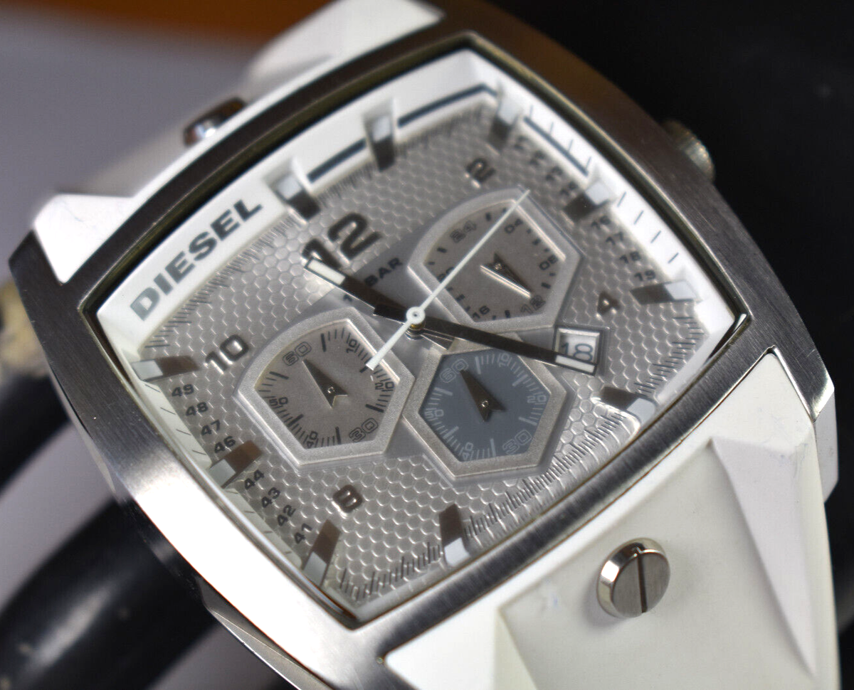 RARE! Large Diesel DZ4163 Men's White Rubber Chronograph Watch NEW