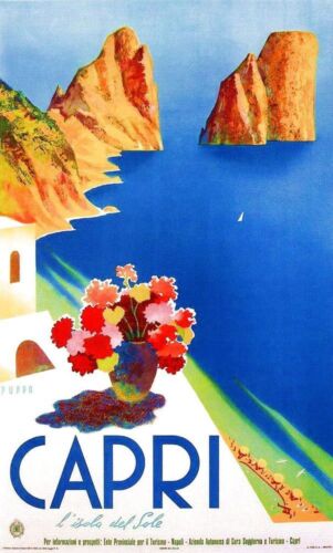 Vintage Illustrated Travel Poster CANVAS PRINT Capri 8"X 12" - Picture 1 of 1