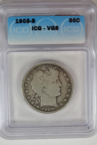1908-S Barber Half Dollar : ICG VG08 - Picture 1 of 4