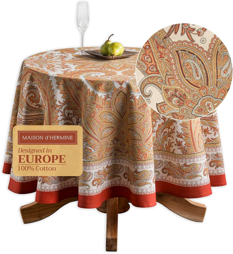 100% Cotton Table Cover - 69" Diameter round Decorative Tablecloth - Tablecloths