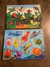 2 Melissa  Doug Sea Creature Fishing  Insects Wooden Puzzles/Magnetic Game Lot