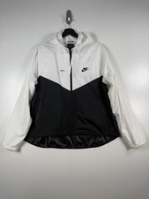Nike Unisex Full Zip Active Hooded Windrunner Jacket White Black Sz L 23.5x27.5