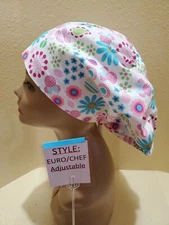 Minnie Mouse Floral #2 Women's Euro/Chef Surgical Scrub Hat/Cap Handmade