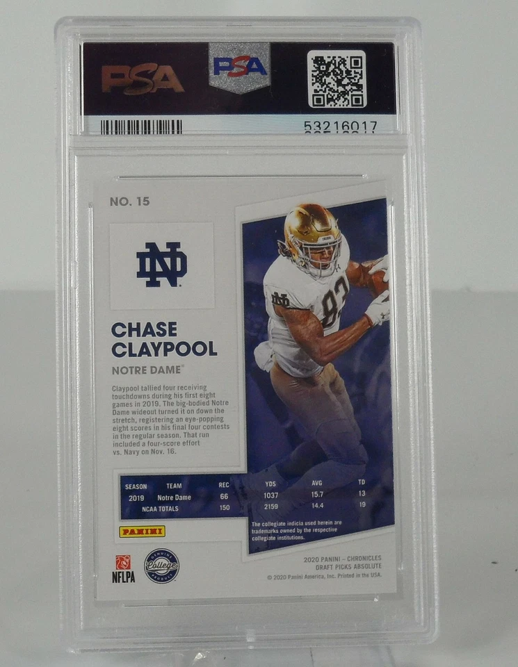 2020 Panini Chronicles DP Absolute Chase Claypool RC Rookie #15 PSA 10 GEM MT - Image 2 of 2