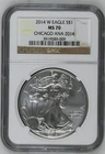 2014 Bullion Silver Eagles NGC MS-70 W BURNISHED SILVER EAGLE