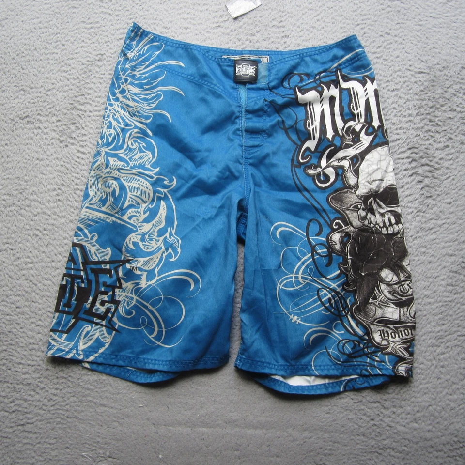 Pantalones Cortos MMA Elite Para Hombres Medianos Azul Calavera Tatuaje Arte Gráfico Ropa de Lucha Poliéster Foto 2 de 4