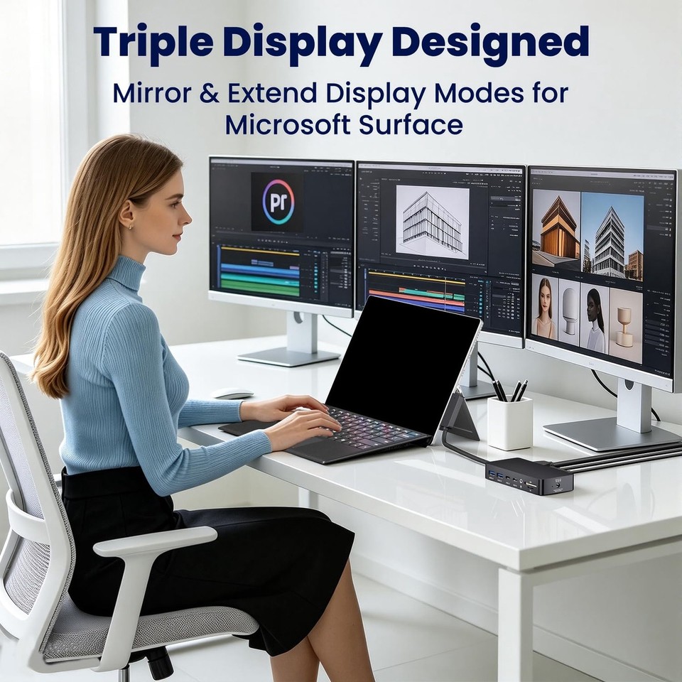 Surface Pro Docking Station - 2026 New HDMI+HDMI+VGA Triple/Dual ...
