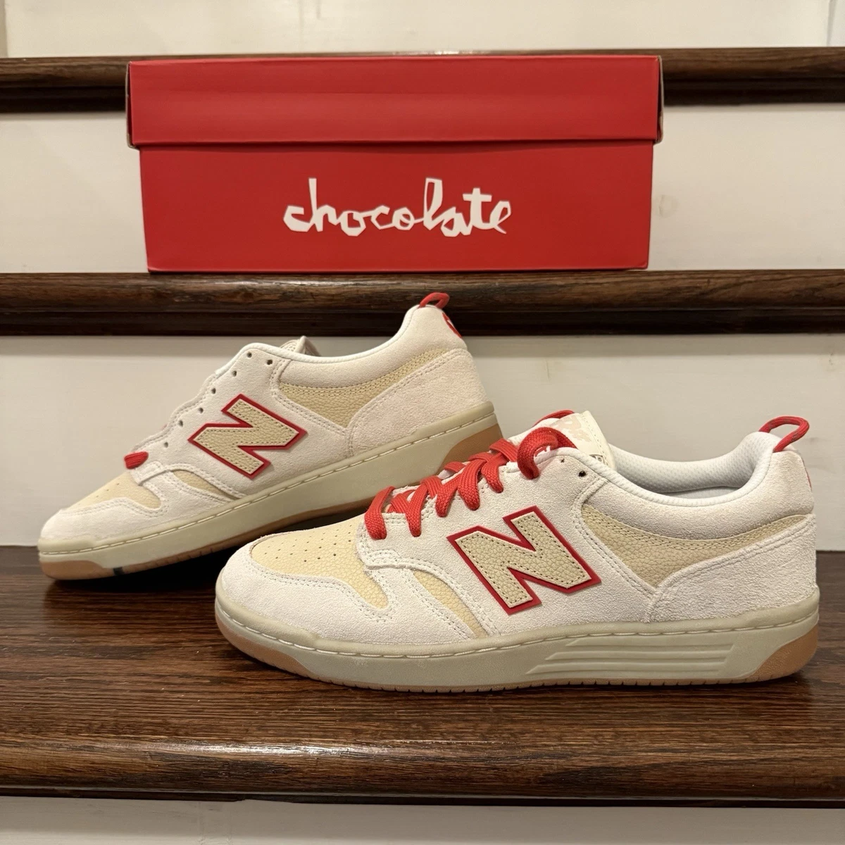 Chocolate Skateboards x New Balance Numeric 480 Sea Salt Red for