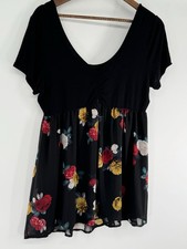 Torrid 0 Black babydoll Floral Flutter sleeve V-Neck A-Line Dress Plus Size