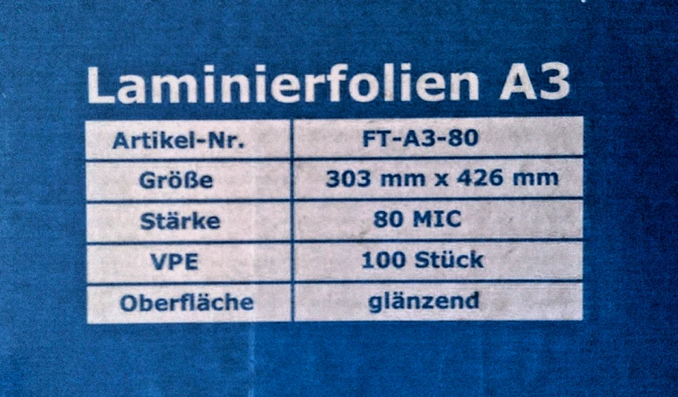R+B 100 Laminierfolien 303 x 426mm für bis DIN A3 glänzend 2 x 80 micron