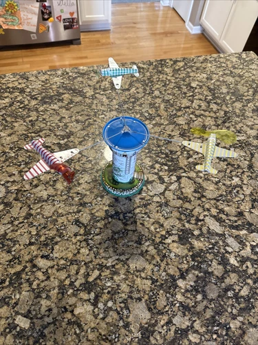 Schylling Aerodrome Airport Control Tower Vintage Wind Up Tin Toy With Airplanes