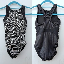 GK Elite Gymnastics Leotard Racerback Black Silver Zebra Print Size CL