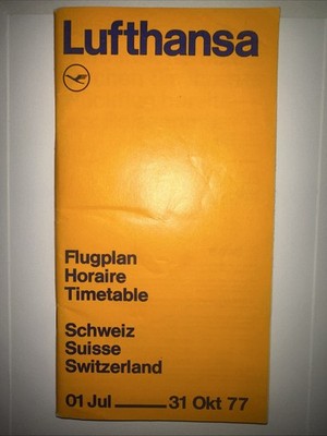Vintage Flight TimeTable Lufthansa Switzerland Airlines  01.07.77-31.10.77