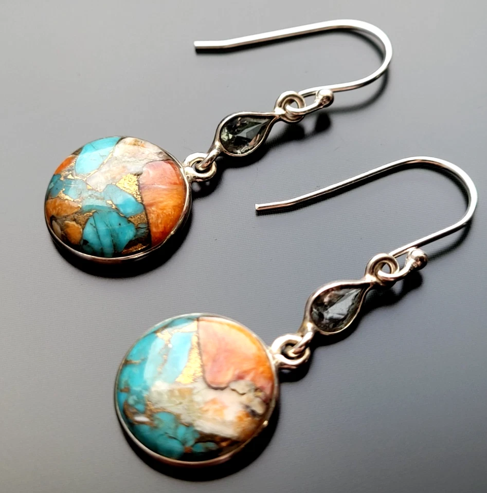 Unikat 925 Sterling Silber Ohrringe Arizona Türkis Edelsteine Echtschmuck - Bild 2 von 4