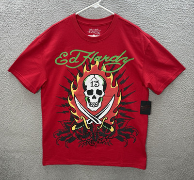 Ed Hardy Shirt Adult Medium Red Motorcycle Biker Grunge Skater Tattoo Y2K NEW