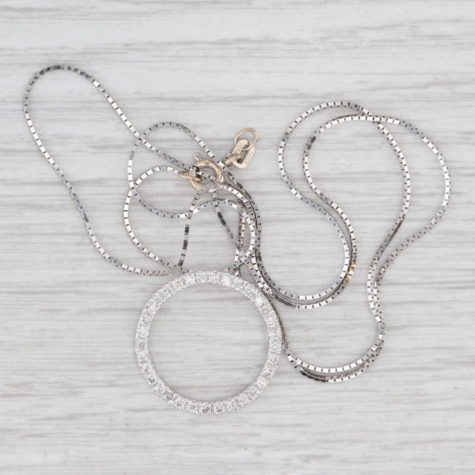 Collar colgante círculo de diamantes de 0,50 quilates de oro blanco de 14 k cadena de caja de 20" Foto 3 de 4