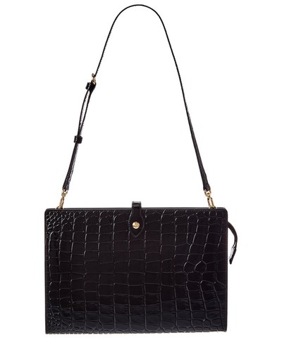 Celine Medium Note Book Croc-Embossed Leather Shoulder Bag Women's Black