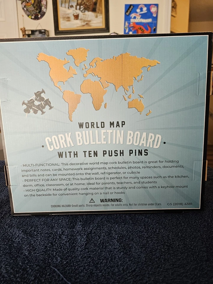 World Map Cork Bulletin Board with 10 Push Pins - Travel Gifts, School Projects - Image 4 of 4