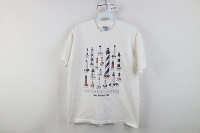 Vintage 90s Womens Medium Atlantic Lights Bar Harbor Maine Lighthouse T-Shirt