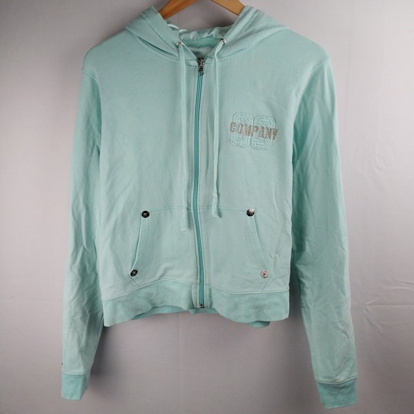 Vintage Mint Green Crop Zip Up Hoodie Varsity Patch Sweatshirt