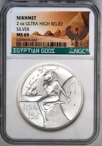 2021-Sekhmet 2oz Silver Round Ultra High Relief -Egyptian God Series -NGC MS 69