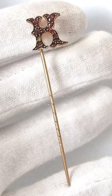 Antique  Stick Pin Rose Gold Filled Bohemian Garnet  ''K''.