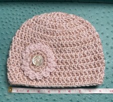 Petal Pink Crochet Beanie Hat with Flower Handmade New