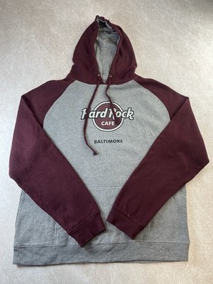 Hard Rock Cafe Baltimore Hoodie 2XL Grau Burgund Raglan Pullover Vintage Style