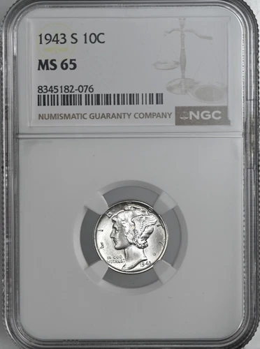 1943-S  10C  MERCURY SILVER DIME  "SAN FRANCISCO MINT"  NGC MS65 #8345182-076