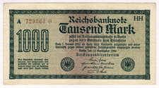 1922 Germany 1000 Mark 729364 Reichbanknote Paper Money Banknotes Currency