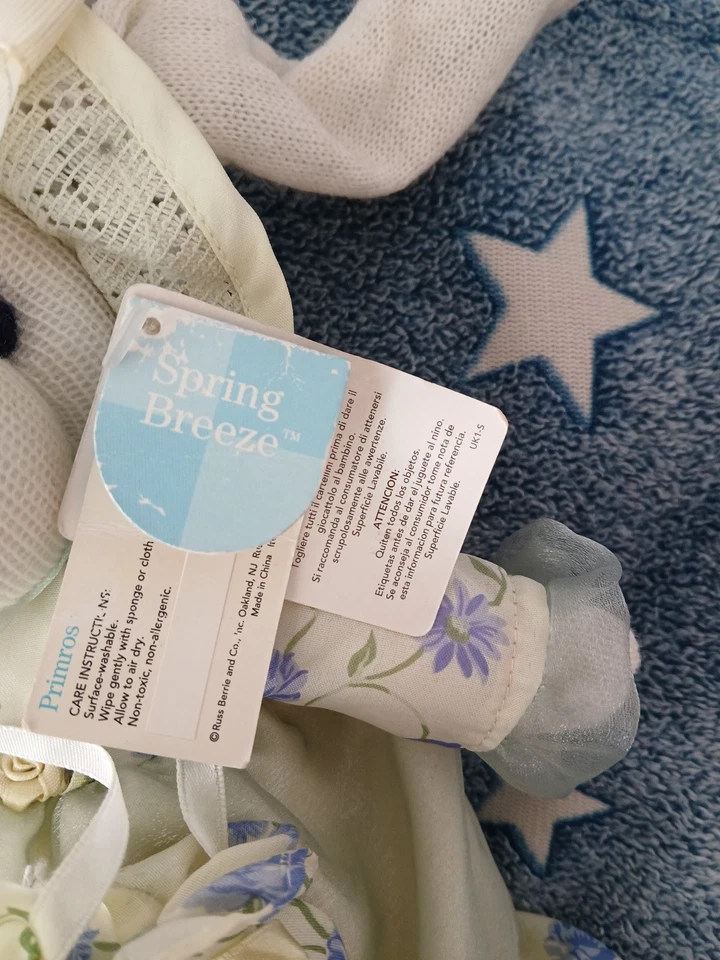 Vintage Russ Berrie Knit Spring Breeze Bunny Rabbit Floral Dress Soft Toy Tagged - Image 3 of 4