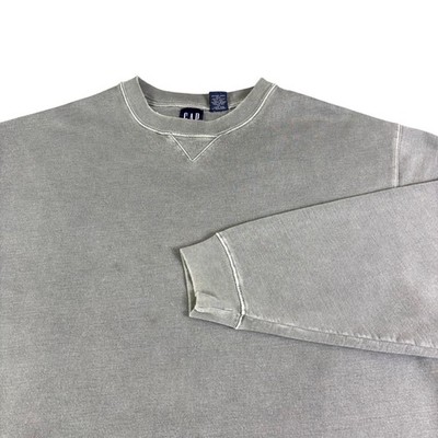 Vintage Gap Crewneck Sweatshirt Large Gray Faded V-Stitch Pullover 90s USA