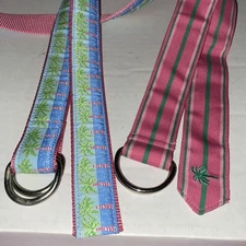 2x VTG 90’s Lily Pulitzer/Douglas Paquette D-Ring (Pink & Palm Trees)Belts LARGE
