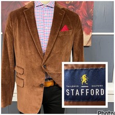 Stafford Corduroy Blazer Sport Coat Mens 46R Slim Fit Cotton Stretch Brown