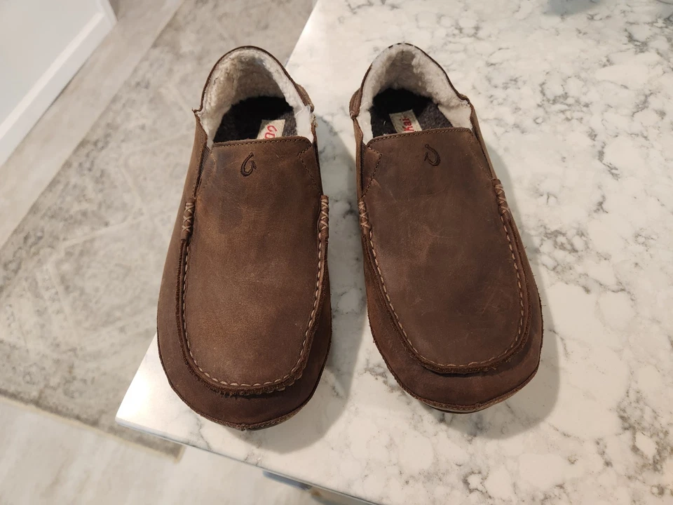 Zapatos Zapatilla Olukai Moloa Para Hombre Talla 9 Cuero Marrón Piel de Oveja Forrados Comodidad Foto 2 de 4