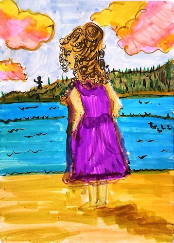 Woman At The Beach Expressionist Original Watercolor Painting ACEO.