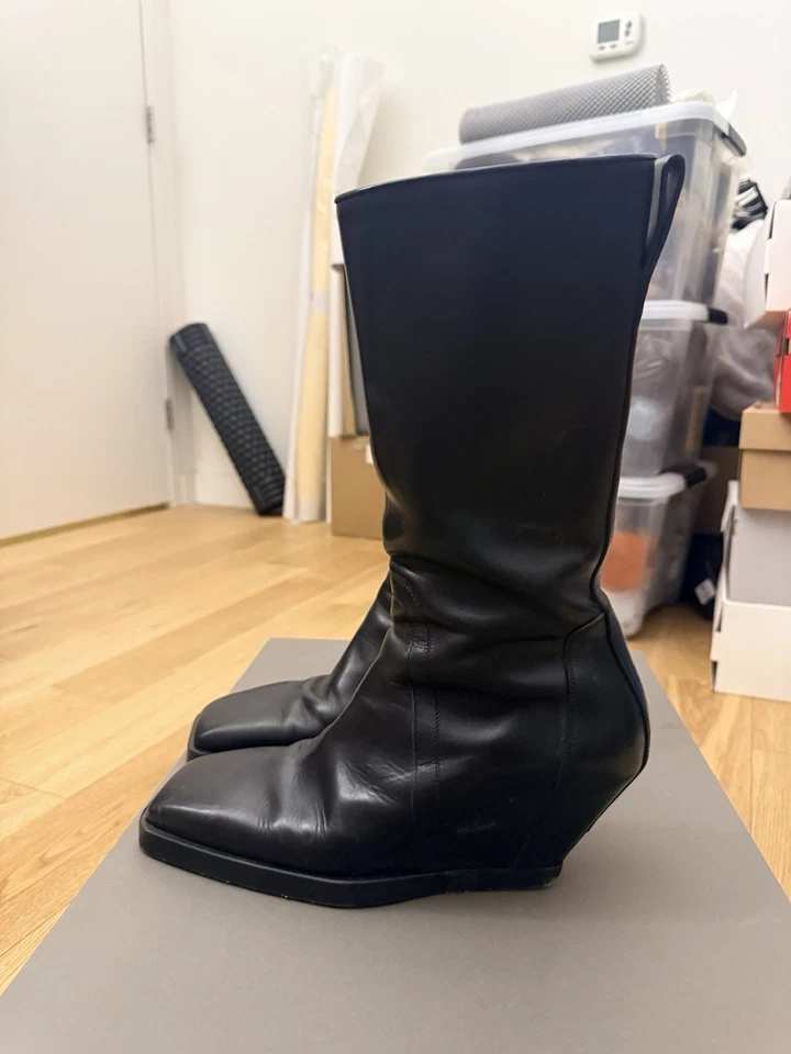 Rick Owens Square Toe Leather Boots - Image 2 of 4