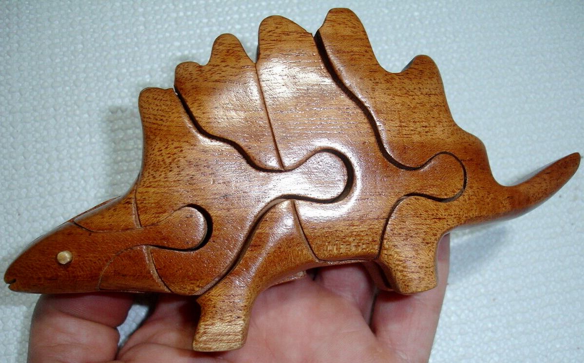 Stegosaurus Dinosaur ART PUZZLE dexterity motor skills Handmade Carved Wood