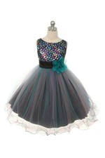 Flower Girls Teal Blue Trio Sequins Tulle Dress Size 2 Wedding Pageant Party